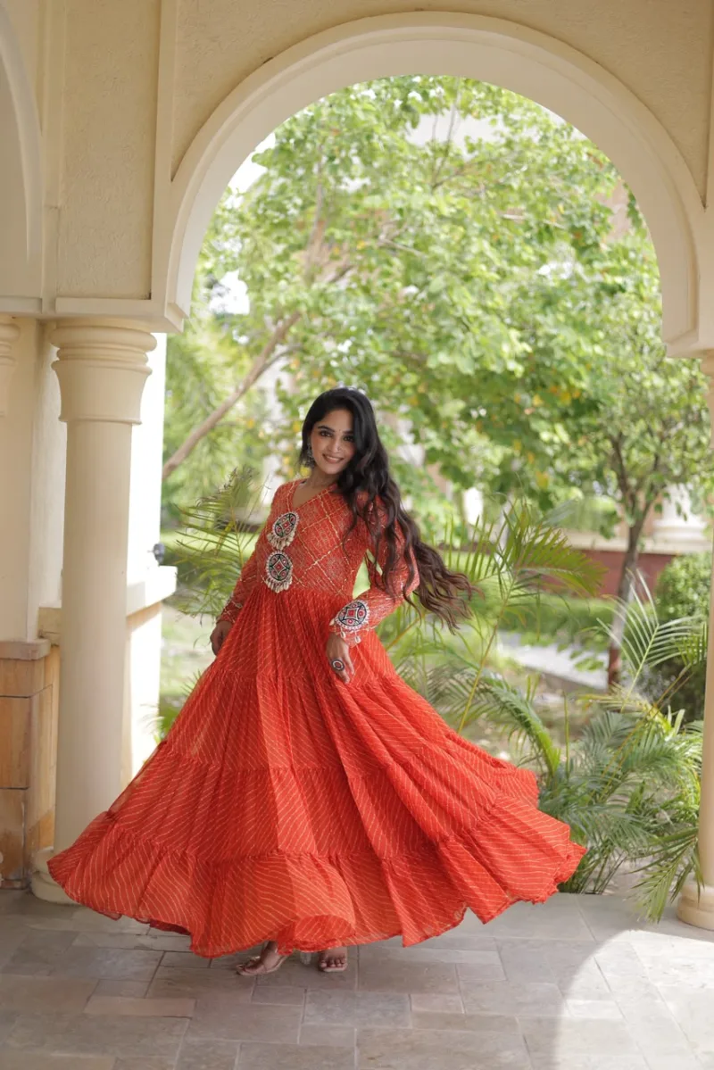 Ka 1275 Faux Georgette Laheriya Print Work Navratri Gown
